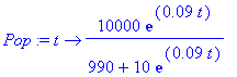 Pop := proc (t) options operator, arrow; 10000*exp(.9e-1*t)/(990+10*exp(.9e-1*t)) end proc